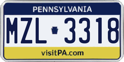 PA license plate MZL3318
