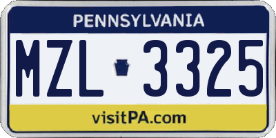 PA license plate MZL3325