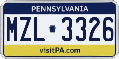 PA license plate MZL3326