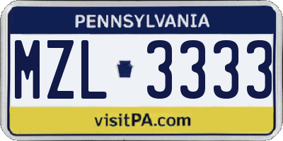PA license plate MZL3333