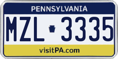 PA license plate MZL3335