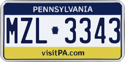 PA license plate MZL3343
