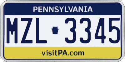 PA license plate MZL3345