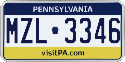 PA license plate MZL3346
