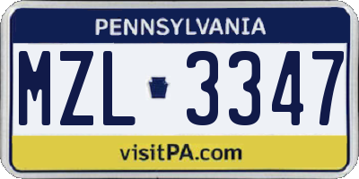 PA license plate MZL3347