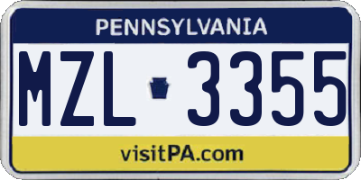 PA license plate MZL3355