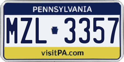 PA license plate MZL3357