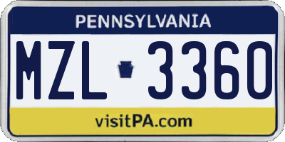 PA license plate MZL3360