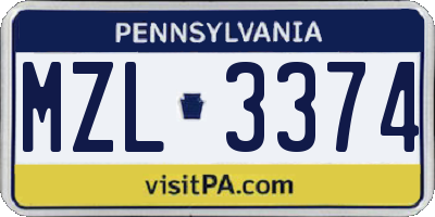 PA license plate MZL3374