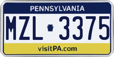 PA license plate MZL3375