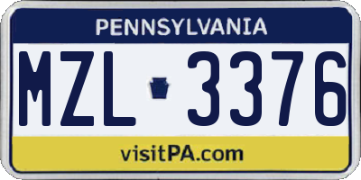 PA license plate MZL3376