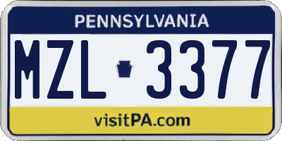 PA license plate MZL3377