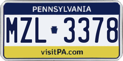 PA license plate MZL3378