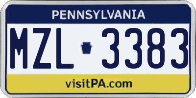 PA license plate MZL3383