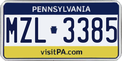 PA license plate MZL3385