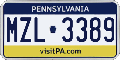 PA license plate MZL3389