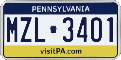 PA license plate MZL3401