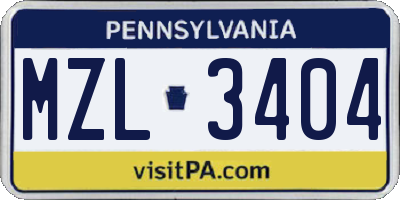 PA license plate MZL3404