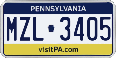 PA license plate MZL3405