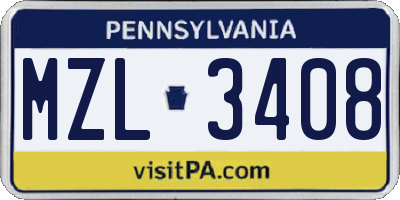 PA license plate MZL3408