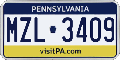 PA license plate MZL3409