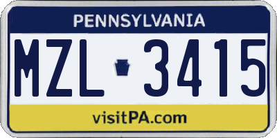 PA license plate MZL3415