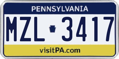 PA license plate MZL3417