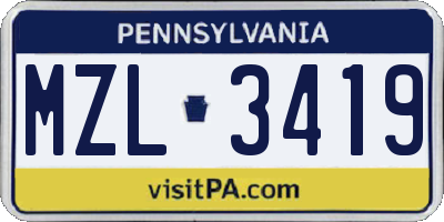 PA license plate MZL3419
