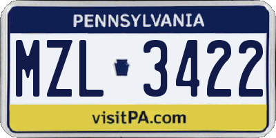PA license plate MZL3422
