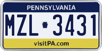 PA license plate MZL3431