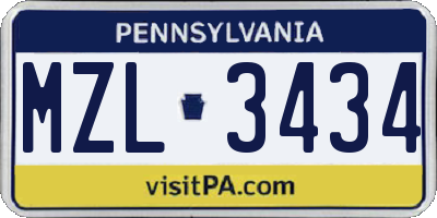 PA license plate MZL3434