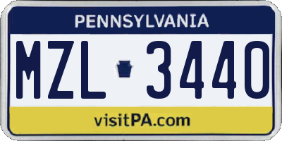 PA license plate MZL3440