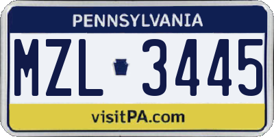 PA license plate MZL3445