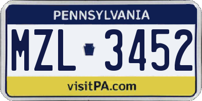 PA license plate MZL3452