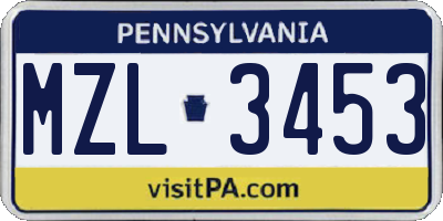 PA license plate MZL3453