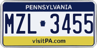 PA license plate MZL3455