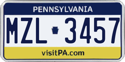 PA license plate MZL3457