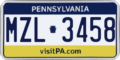 PA license plate MZL3458