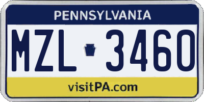 PA license plate MZL3460