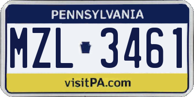 PA license plate MZL3461