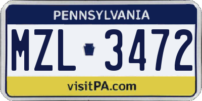 PA license plate MZL3472