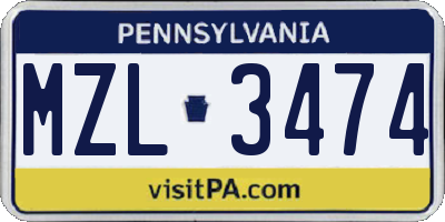 PA license plate MZL3474