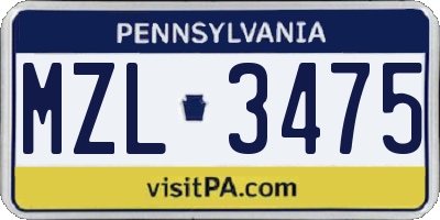 PA license plate MZL3475
