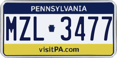 PA license plate MZL3477