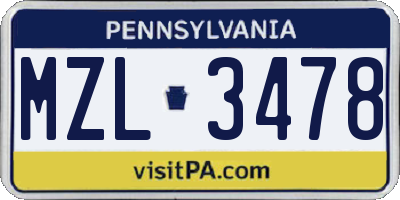 PA license plate MZL3478