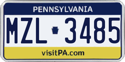 PA license plate MZL3485