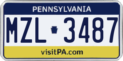 PA license plate MZL3487