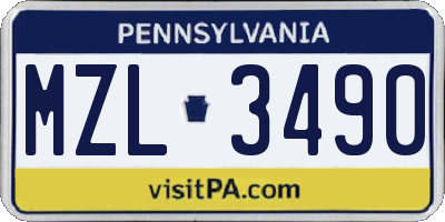 PA license plate MZL3490