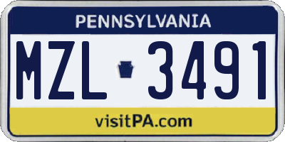 PA license plate MZL3491