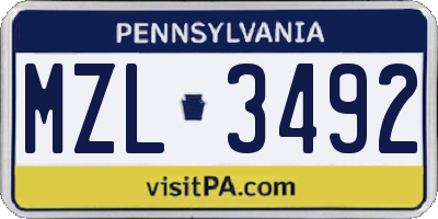PA license plate MZL3492